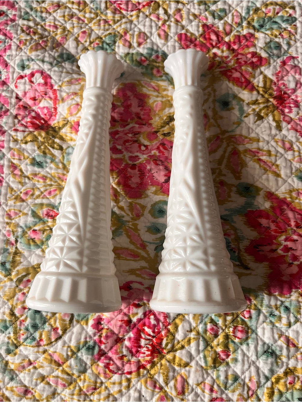 Vintage-Style White Milk Glass Pair Decorative Bud Vases
